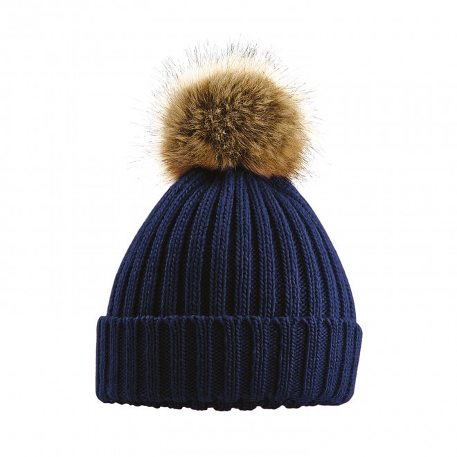 BONNET POMPON AMOVIBLE PERSONNALISABLE 'POMPOMO' - bleu marine