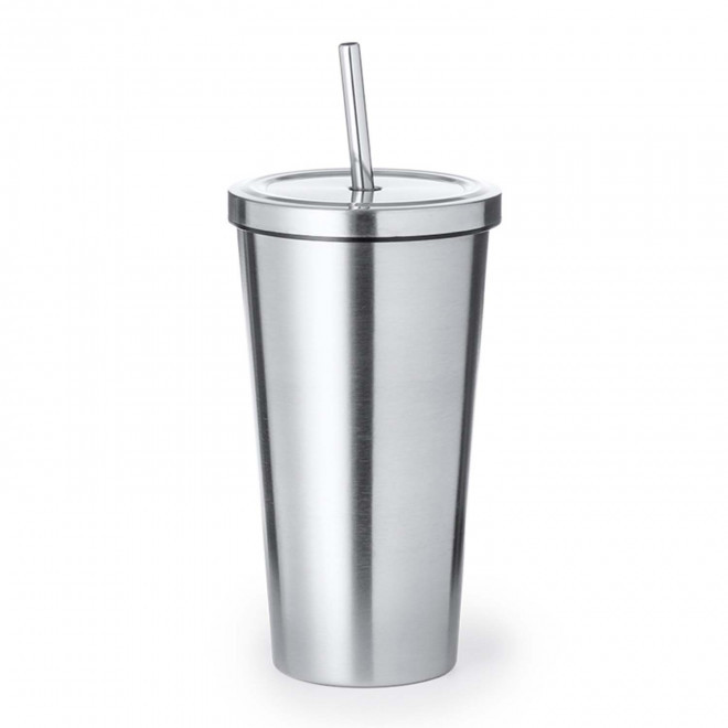 GOBELET ACIER AVEC PAILLE 600ML PERSONNALISABLE 'GODRINK' - argenté