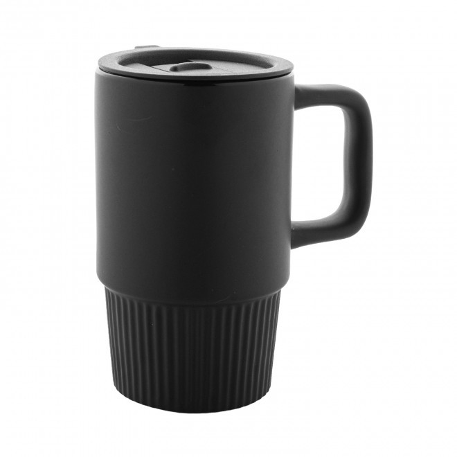 MUG CERAMIQUE AVEC COUVERCLE 420ML PERSONNALISABLE 'VIAA' - noir