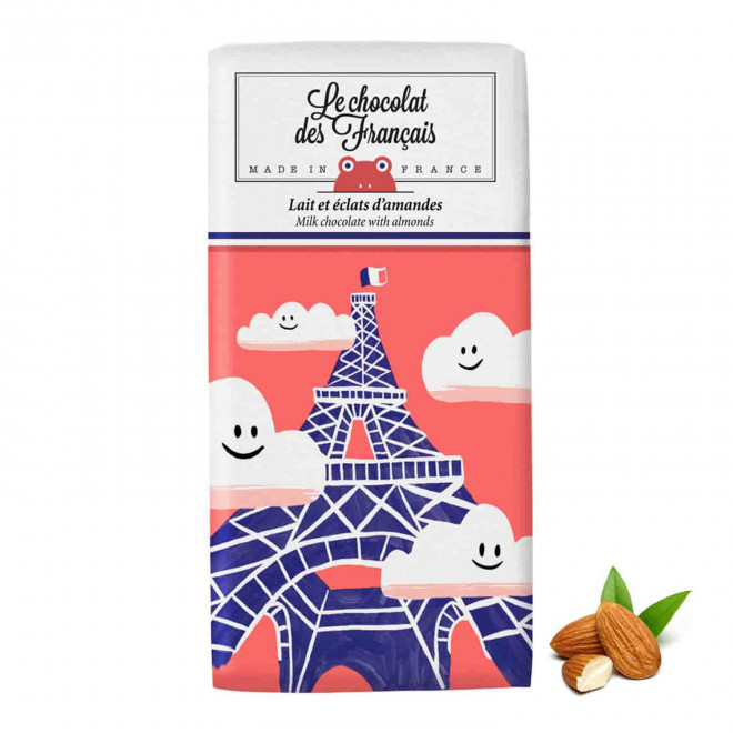 TABLETTE DE CHOCOLAT AU LAIT PUBLICITAIRE LE CHOCOLAT DES FRANCAIS 'CHOFI' - lait & amandes