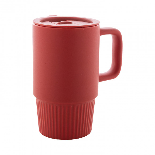 MUG CERAMIQUE AVEC COUVERCLE 420ML PERSONNALISABLE 'VIAA' - rouge