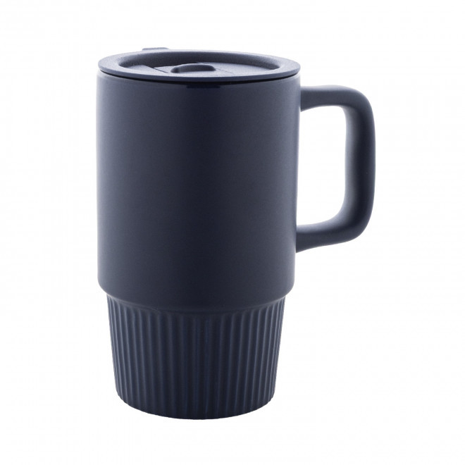 MUG CERAMIQUE AVEC COUVERCLE 420ML PERSONNALISABLE 'VIAA' - bleu foncé