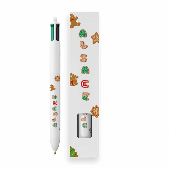 BOITE PERSONNALISABLE 1 STYLO BIC 4 COULEURS 'ALSACE' - blanc