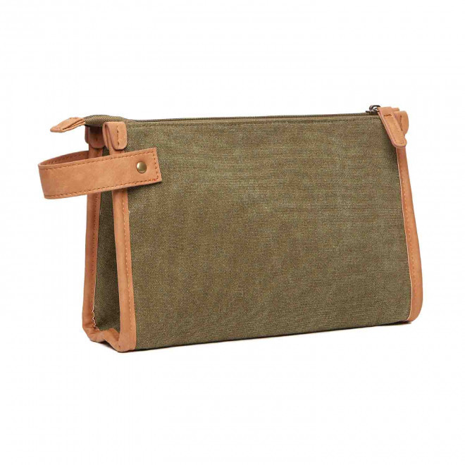 TROUSSE DE TOILETTE PERSONNALISABLE EN TOILE RECYCLE 'ZARRA' - vert