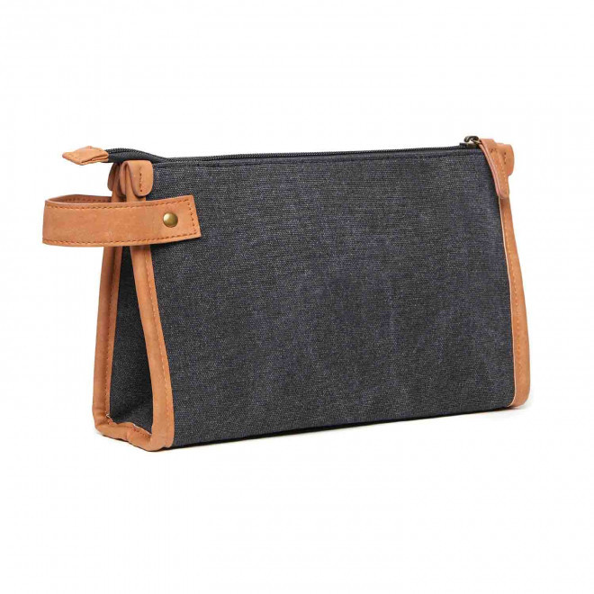 TROUSSE DE TOILETTE PERSONNALISABLE EN TOILE RECYCLE 'ZARRA' - noir