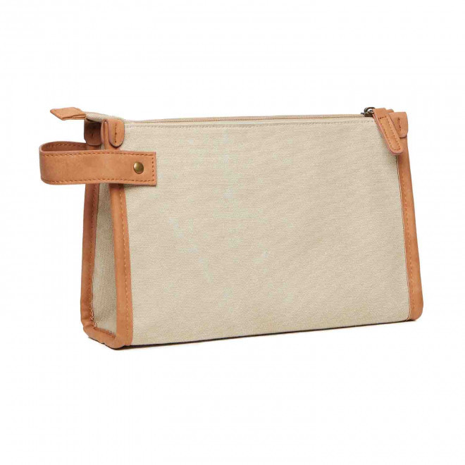 TROUSSE DE TOILETTE PERSONNALISABLE EN TOILE RECYCLE 'ZARRA' - beige