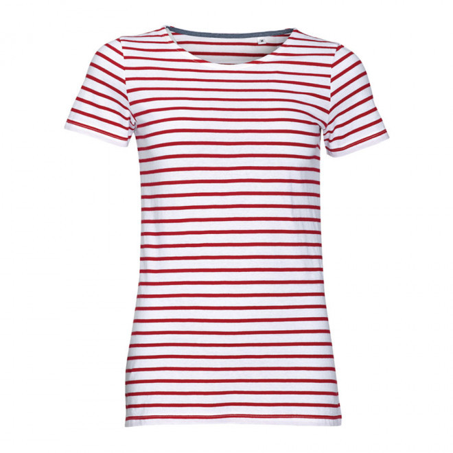 T-SHIRT MARINIÈRE PUBLICITAIRE FEMME 'MILES' 150GR/M² - blanc/rouge
