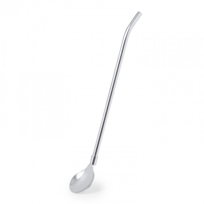 PAILLE AVEC AGITATEUR EN ACIER PERSONNALISABLE 'ZOUPO' - argenté