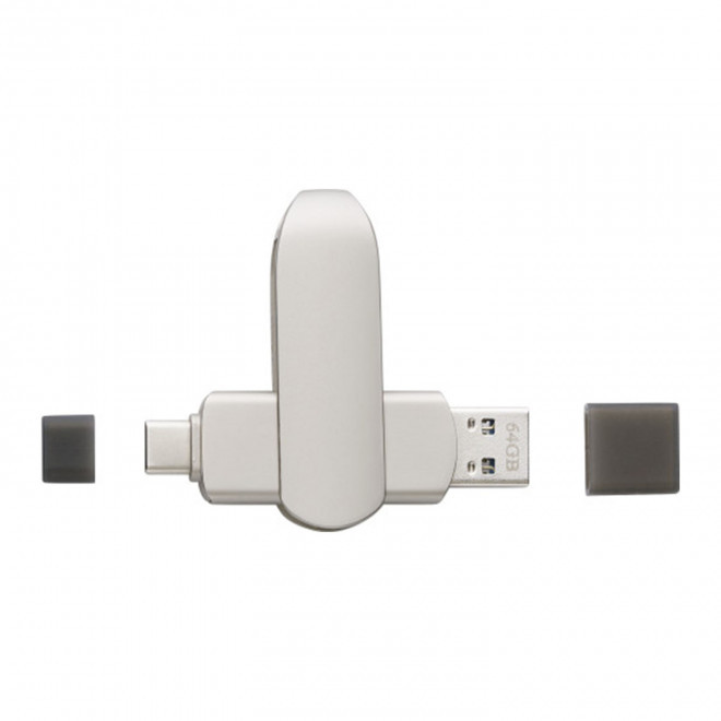 CLE USB TWIST 3.0 PERSONNALISABLE 'MITALLO DUO' 64 GO - argenté