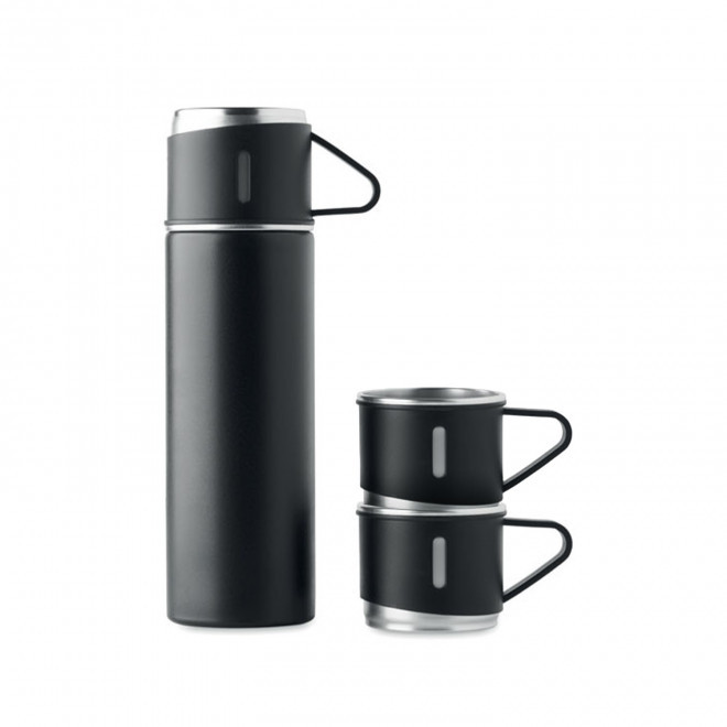 BOUTEILLE ISOTHERME PERSONNALISABLE 2 GOBELETS 'COFETIME' - noir