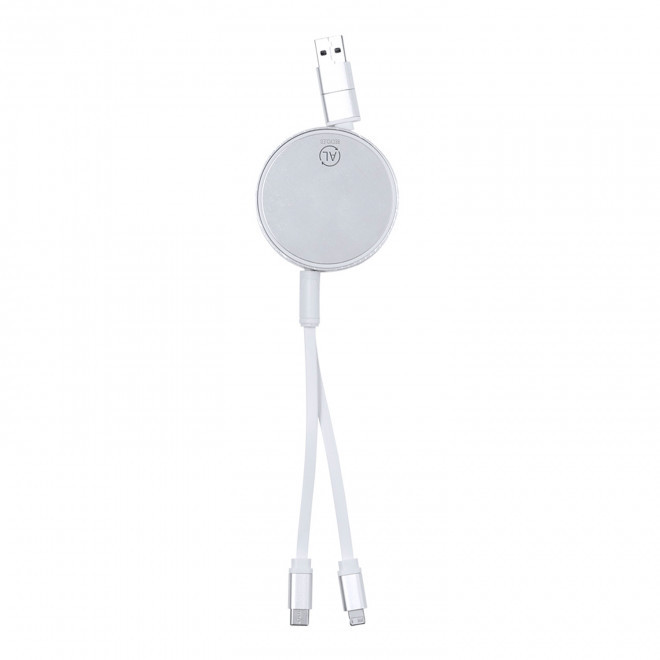 CABLE MULTIFONCTIONS PERSONNALISABLE 'ONTARIO ENROULEUR ALU RECYCLE' - argenté