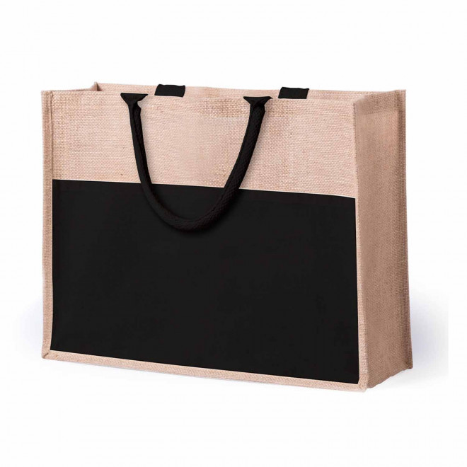 SAC EN JUTE ET TOILE PERSONNALISABLE 'FIORA' - noir