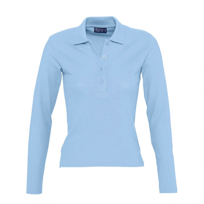 POLO PUBLICITAIRE FEMME MANCHES LONGUES 'PODIUM' - bleu ciel