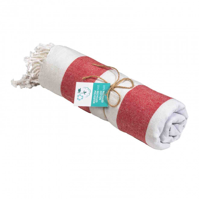 PAREO/FOUTA PERSONNALISABLE 'HORTENSE 180 RECYCLE RAYE' - rouge