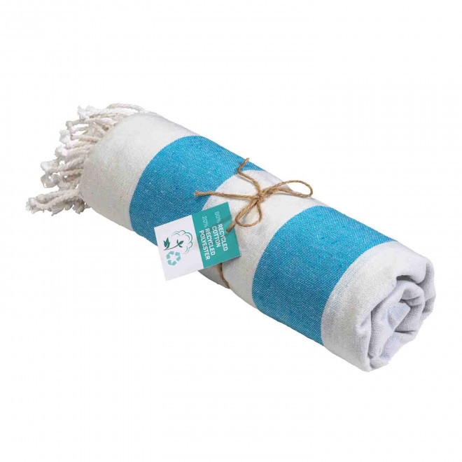 PAREO/FOUTA PERSONNALISABLE 'HORTENSE 180 RECYCLE RAYE' - bleu ciel