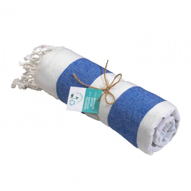 PAREO/FOUTA PERSONNALISABLE 'HORTENSE 180 RECYCLE RAYE' - bleu royal