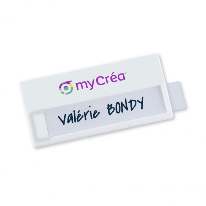 BADGE PORTE-ÉTIQUETTE AIMANTÉ PERSONNALISABLE 'FLOKY' - blanc