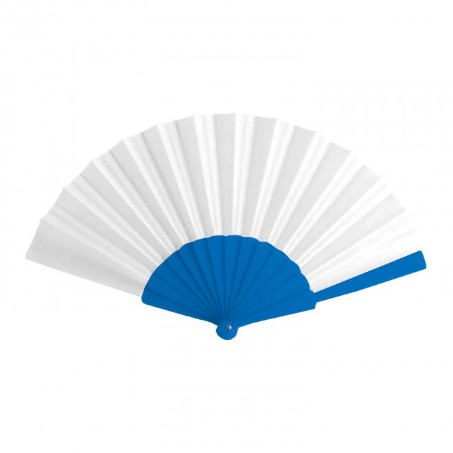 EVENTAIL PERSONNALISABLE EN PLASTIQUE TISSU 'FANNY QUADRI' - bleu