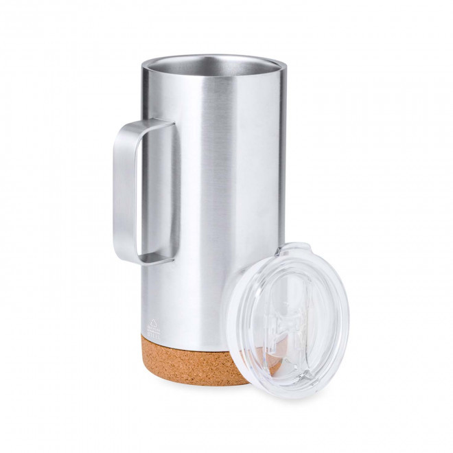 MUG ISOTHERME RECYCLE PERSONNALISABLE 450ML 'MAFLOW POIGNEE' - argenté