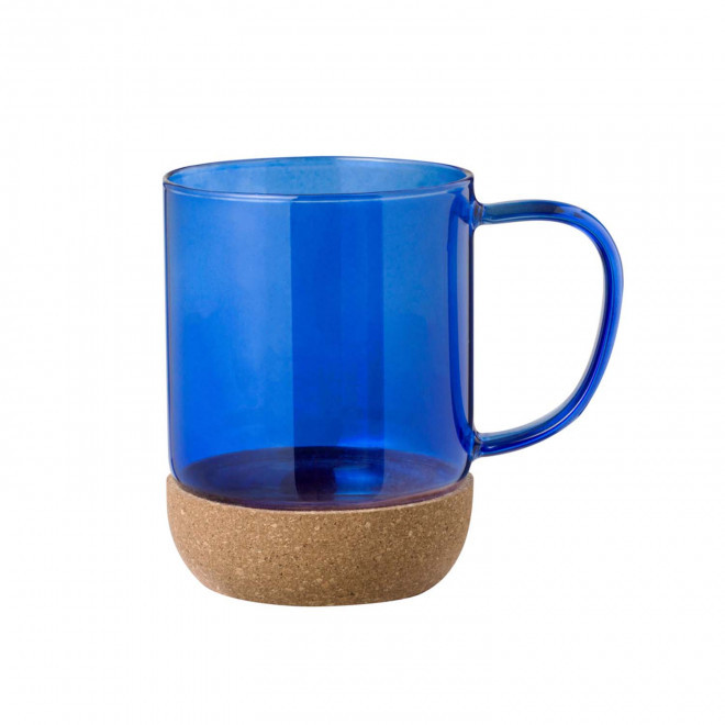 MUG VERRE ET LIEGE PERSONNALISABLE 'MERLINO POIGNEE' - bleu