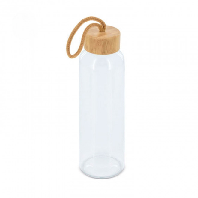 BOUTEILLE PERSONNALISABLE EN VERRE ET BAMBOU 500ML 'CULOA' - transparent