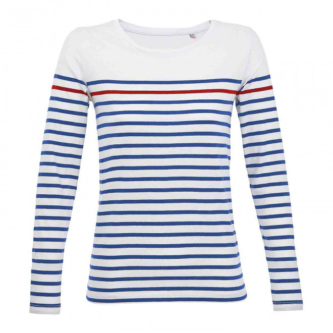 TEE-SHIRT PERSONNALISÉ RAYÉ FEMME 'MATELOT' - bleu/blanc/rouge