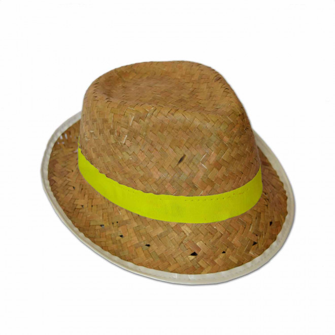 CHAPEAU PAILLE EU PERSONNALISABLE 'BRAZ KIDS' - paille foncée/jaune fluo