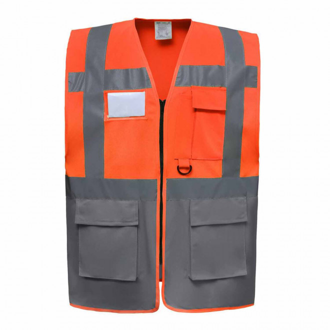 GILET SECURITE PERSONNALISABLE 'BERLIN RPET' - orange/gris