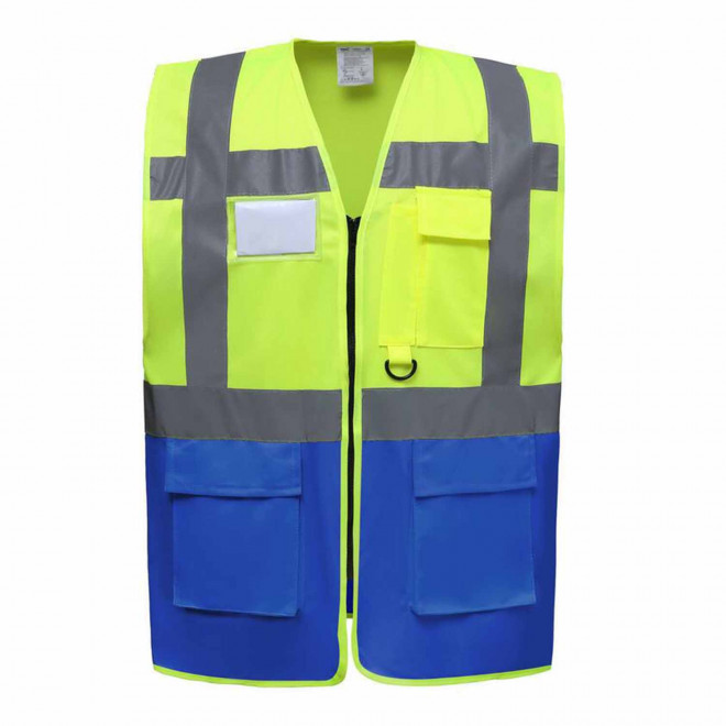 GILET SECURITE PERSONNALISABLE 'BERLIN RPET' - jaune/bleu