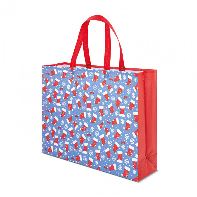 SAC SHOPPING NOEL LAMINE PERSONNALISABLE 'ELENAX' - rouge/bleu