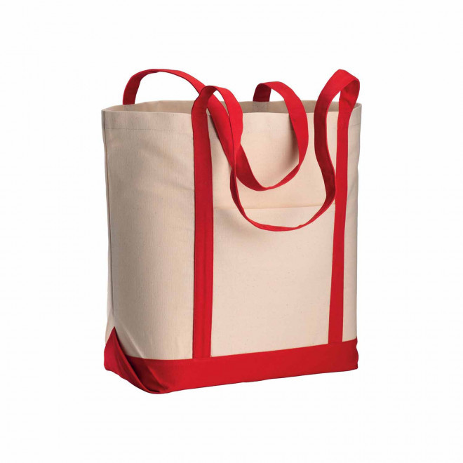 CABAS PERSONNALISABLE AVEC SOUFLLET 'SUMMON' - beige/rouge