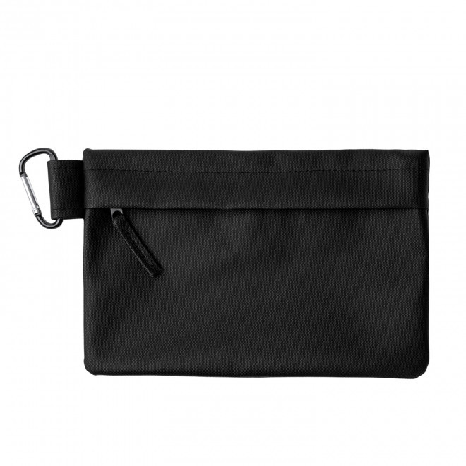 TROUSSE EN PU MOUSQUETON PERSONNALISABLE 'ARYANI' - noir