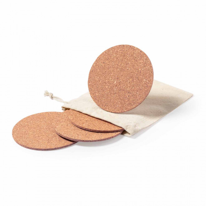 SET 4 DESSOUS DE VERRE PERSONNALISABLE RONDS EN LIEGE 'SURO' - naturel