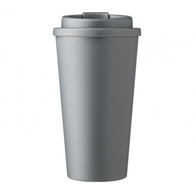 MUG DOUBLE PAROI PERSONNALISE PLASTIQUE 475ML 'BUKZ' - gris