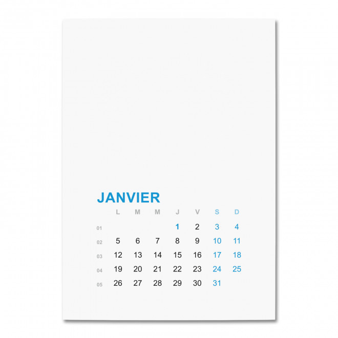 CALENDRIER MURAL ENCOLLE PERSONNALISABLE 'ALMANA' - bleu