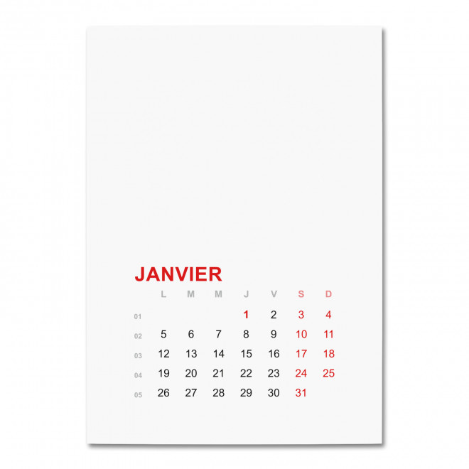 CALENDRIER MURAL ENCOLLE PERSONNALISABLE 'ALMANA' - rouge