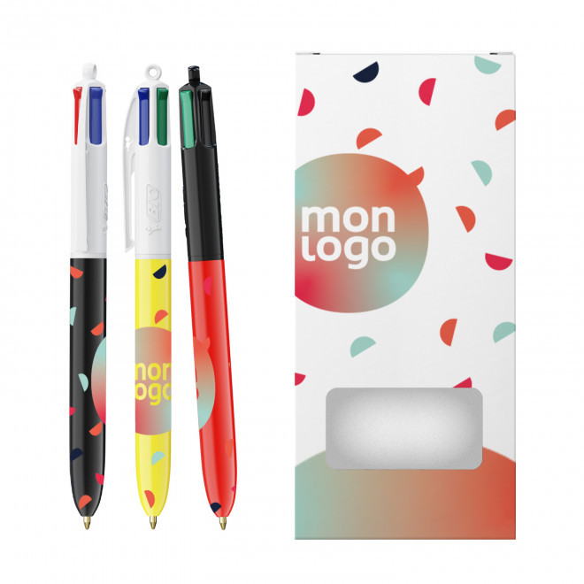 PACK PERSONNALISABLE 3 STYLOS 4 COULEURS BIC® 'STYLBOX' - Mix and Match