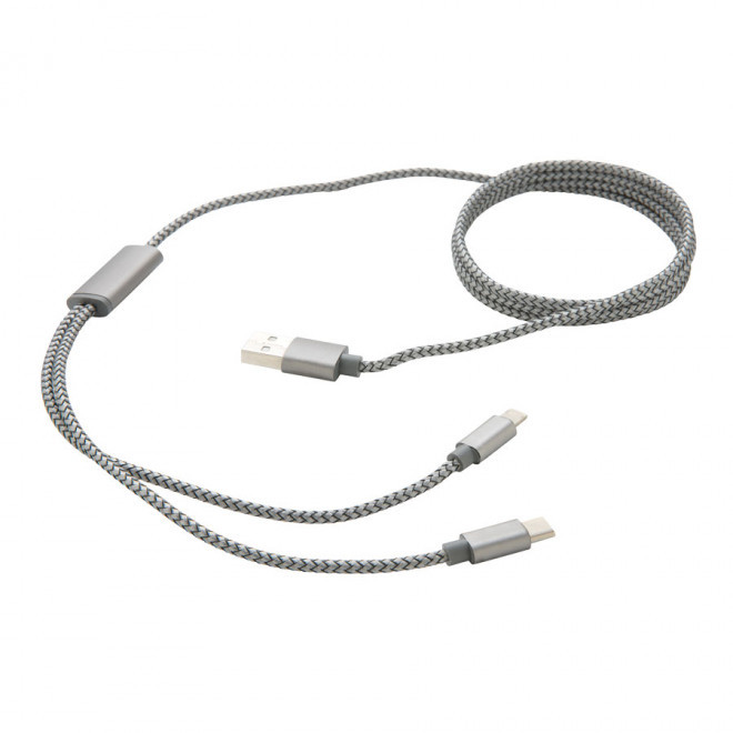 CÂBLE DE CHARGE PROMOTIONNEL 3 EN 1 EN NYLON 'NOLYN' - gris