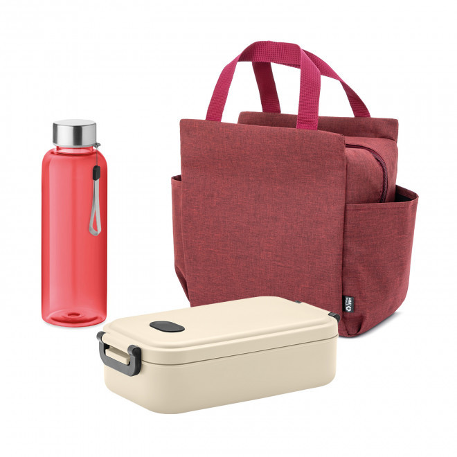 SET LUNCHBOX PUBLICITAIRE SAC ET BOUTEILLE 'HARTYNO' - beige/rouge