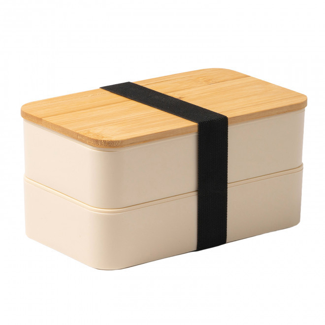 LUNCH BOX PUBLICITAIRE COUVERCLE BAMBOU 'BUCATI DOUBLE' - beige