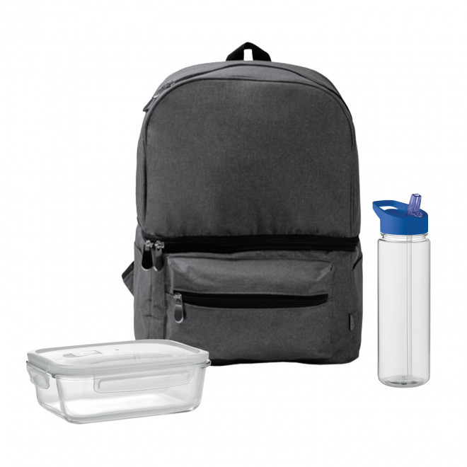 SET LUNCHBOX PUBLICITAIRE SAC ET BOUTEIILE 'LUNCHRY' - noir/bleu