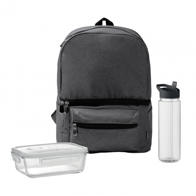 SET LUNCHBOX PUBLICITAIRE SAC ET BOUTEIILE 'LUNCHRY' - noir/noir