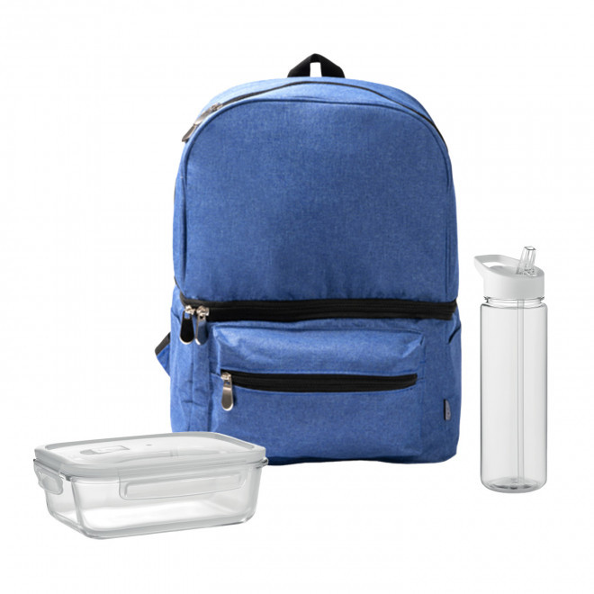 SET LUNCHBOX PUBLICITAIRE SAC ET BOUTEIILE 'LUNCHRY' - bleu/blanc