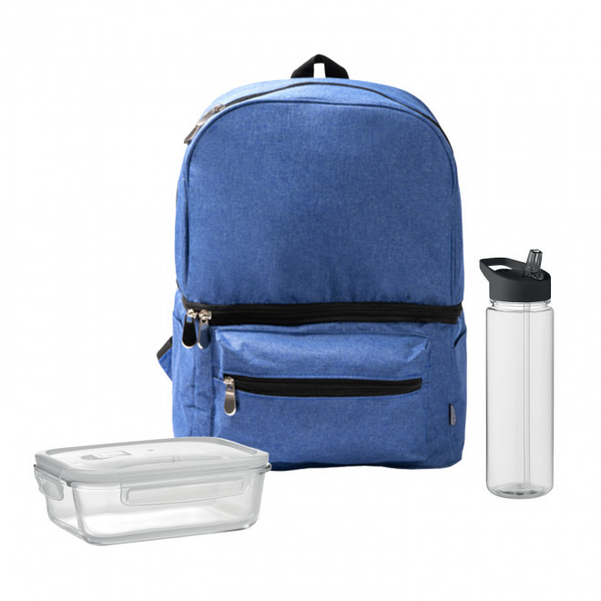 SET LUNCHBOX PUBLICITAIRE SAC ET BOUTEIILE 'LUNCHRY' - bleu/noir