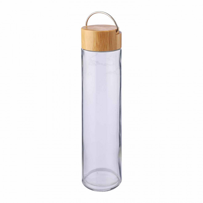 BOUTEILLE PERSONNALISABLE EN VERRE ET BAMBOU 500ML 'BALS' - brun