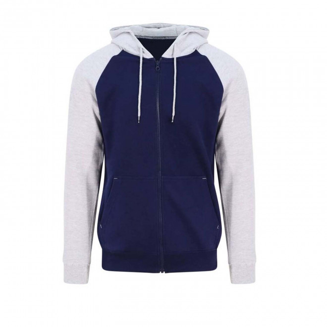 SWEAT CAPUCHE MIXTE PERSONNALISABLE 'VARSITA ZIPPE' - bleu/gris chiné