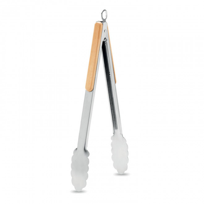 PINCE A BARBECUE ACIER ET BAMBOU PERSONNALISABLE 'CHIPO' - beige