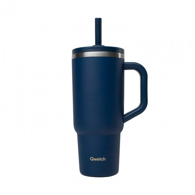 MUG ISOTHERME ETANCHE QWETCH® PERSONNALISE 'TRAVEL CUP' - bleu nuit