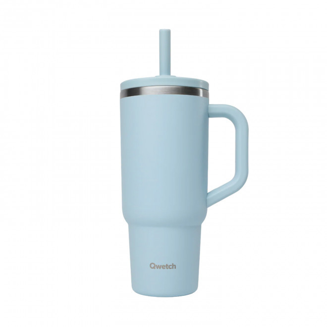 MUG ISOTHERME ETANCHE QWETCH® PERSONNALISE 'TRAVEL CUP' - bleu pastel