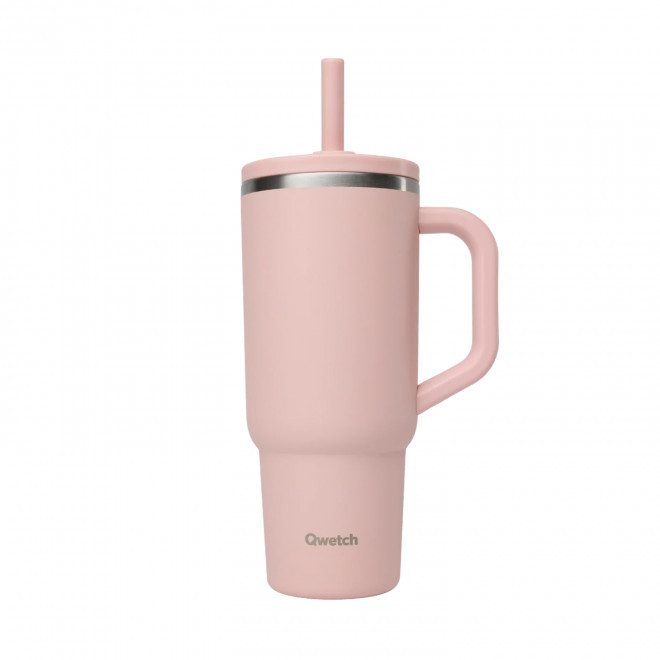 MUG ISOTHERME ETANCHE QWETCH® PERSONNALISE 'TRAVEL CUP' - rose pastel
